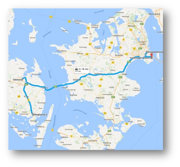 Kartta Tanskan reitistä